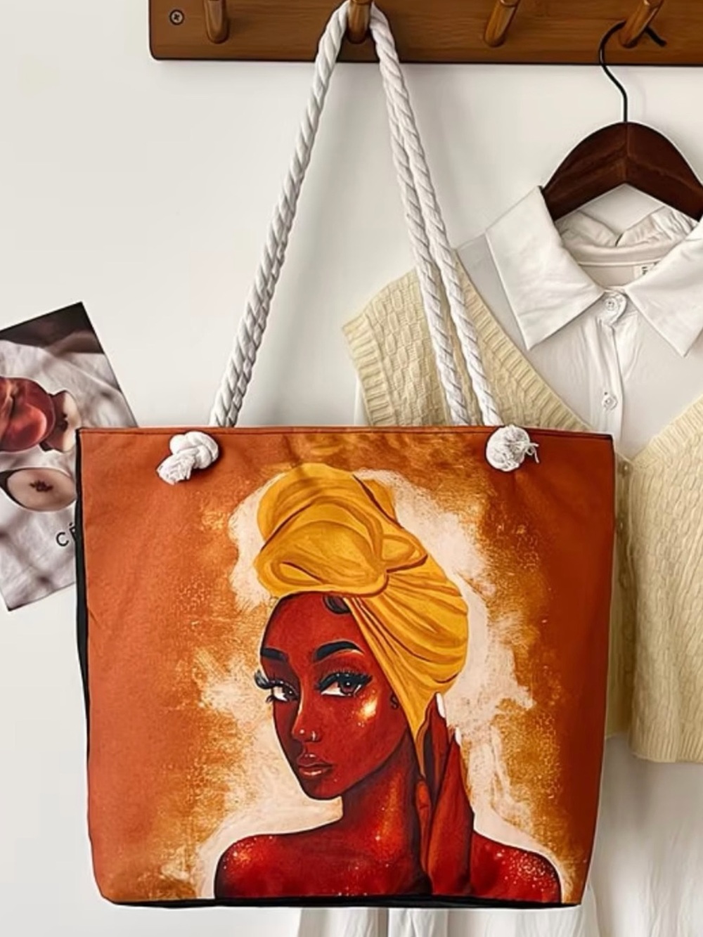 Artistic Orange Tote with Yellow Headwrap Portrait